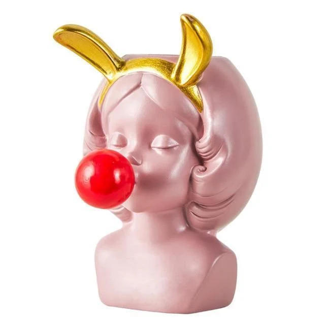 Bubble-Blowing Babe Bust Planter Vase -