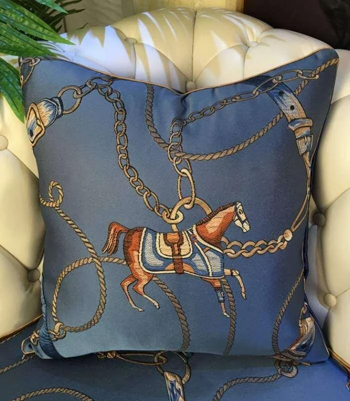 Buckle Throw Cushion Cover Blue Pillow Cover 45x45 cm Satin -  - #tag1#