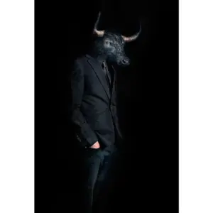 Bull in Suit Poster | Wall Art Posters And Prints Animal Wearing a Hat Canvas Painting