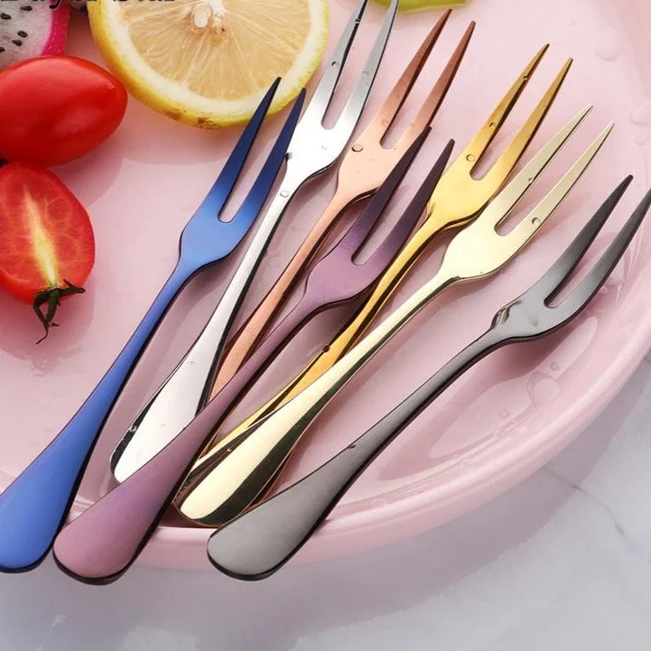 Buyer Star Colorful Stainless Steel Fruit Fork Kitchen Set Cutlery Cake Dessert Fork For Snack Tableware