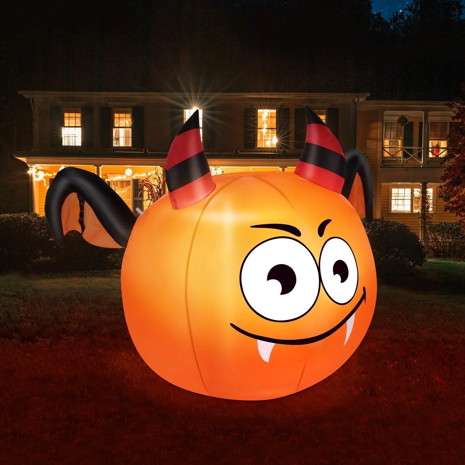 CAMAULAN 4FT Halloween Pumpkin Outdoor Decoration with a Bat -  - #tag1#