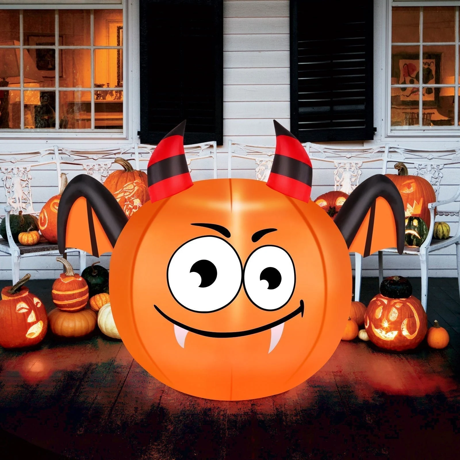 CAMAULAN 4FT Halloween Pumpkin Outdoor Decoration with a Bat -  - #tag1#