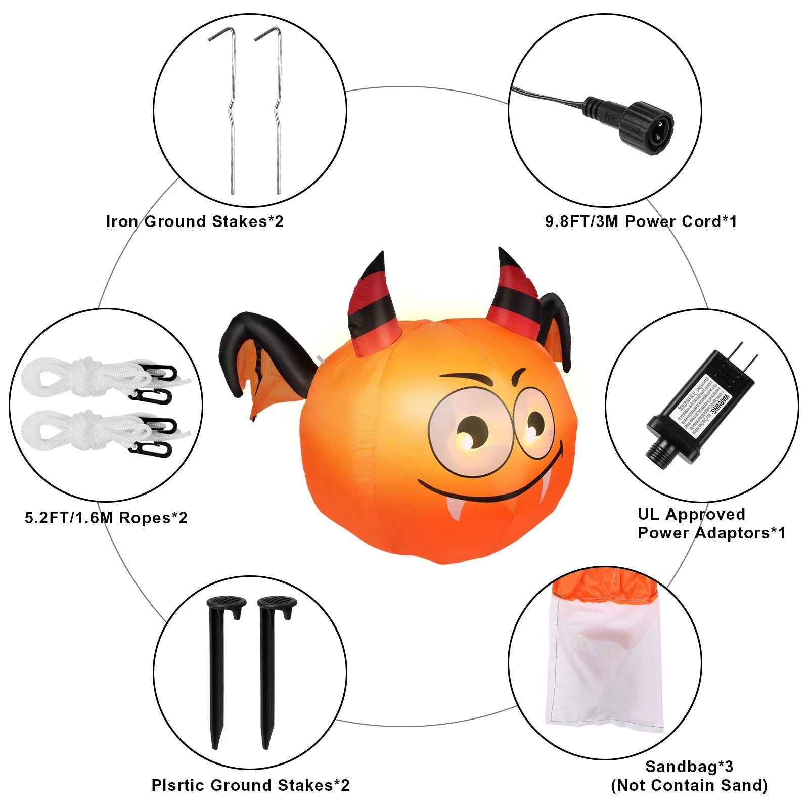 CAMAULAN 4FT Halloween Pumpkin Outdoor Decoration with a Bat -  - #tag1#