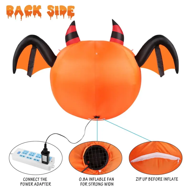 CAMAULAN 4FT Halloween Pumpkin Outdoor Decoration with a Bat tag1