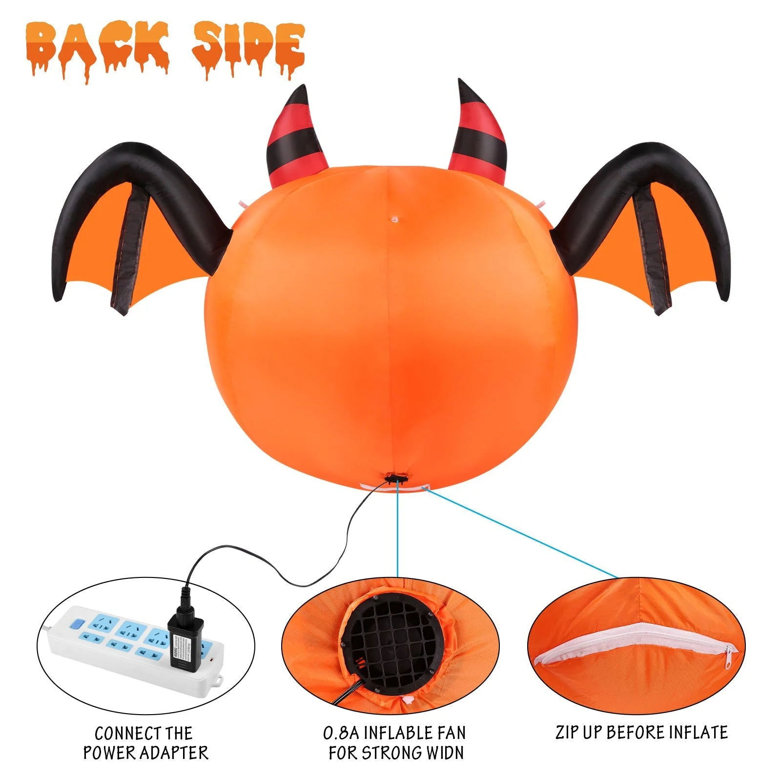 CAMAULAN 4FT Halloween Pumpkin Outdoor Decoration with a Bat -  - #tag1#