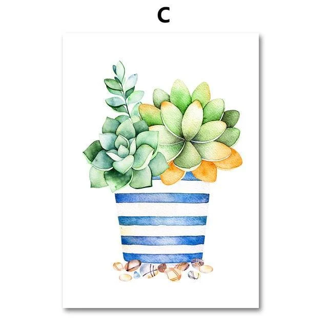 Cactus Plant Succulent Canvas  Wall Art Prints Watercolor Unframed -  - #tag1#