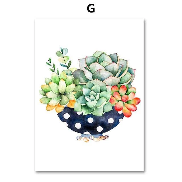 Cactus Plant Succulent Canvas  Wall Art Prints Watercolor Unframed -  - #tag1#