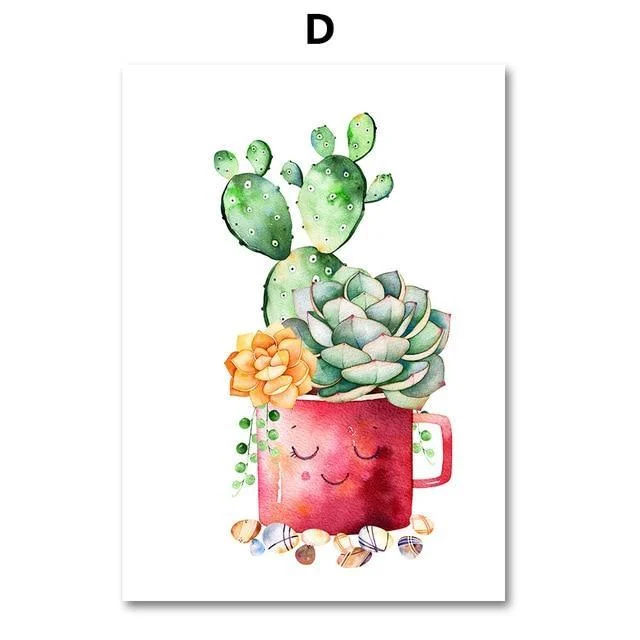 Cactus Plant Succulent Canvas  Wall Art Prints Watercolor Unframed -  - #tag1#