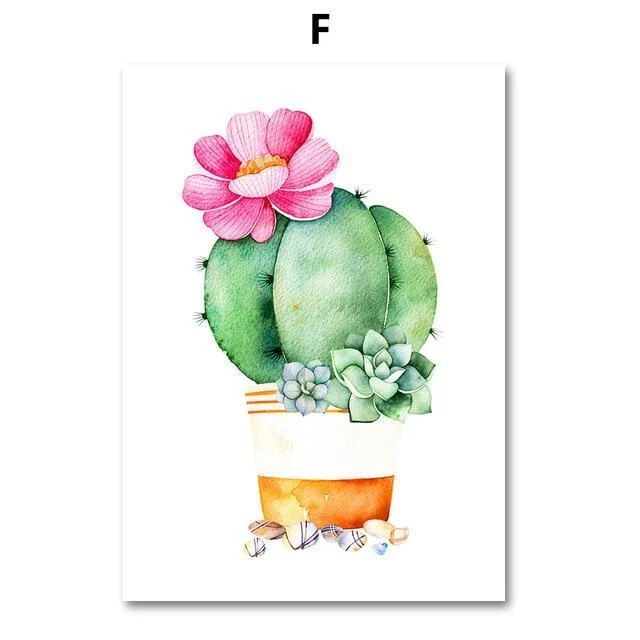 Cactus Plant Succulent Canvas  Wall Art Prints Watercolor Unframed -  - #tag1#