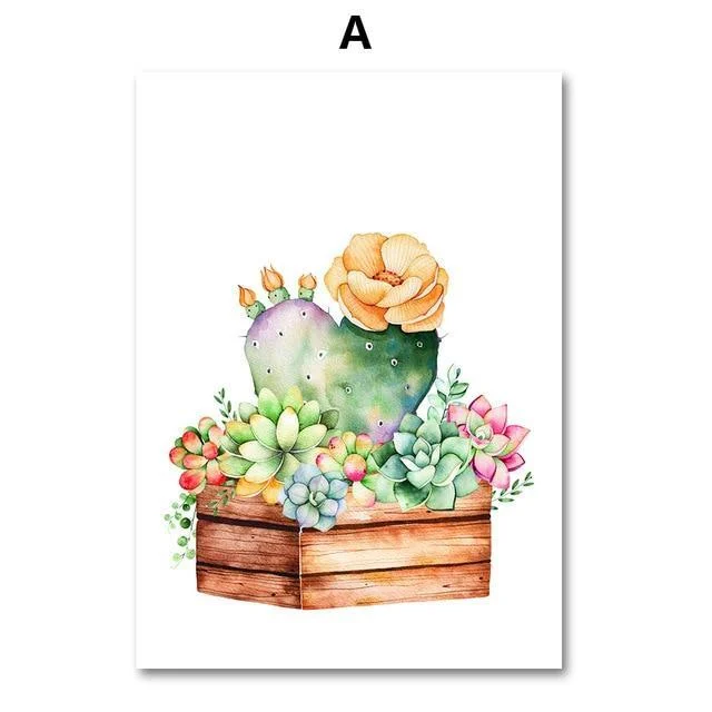 Cactus Plant Succulent Canvas  Wall Art Prints Watercolor Unframed -  - #tag1#