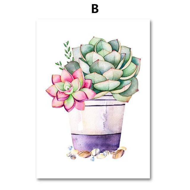 Cactus Plant Succulent Canvas  Wall Art Prints Watercolor Unframed -  - #tag1#