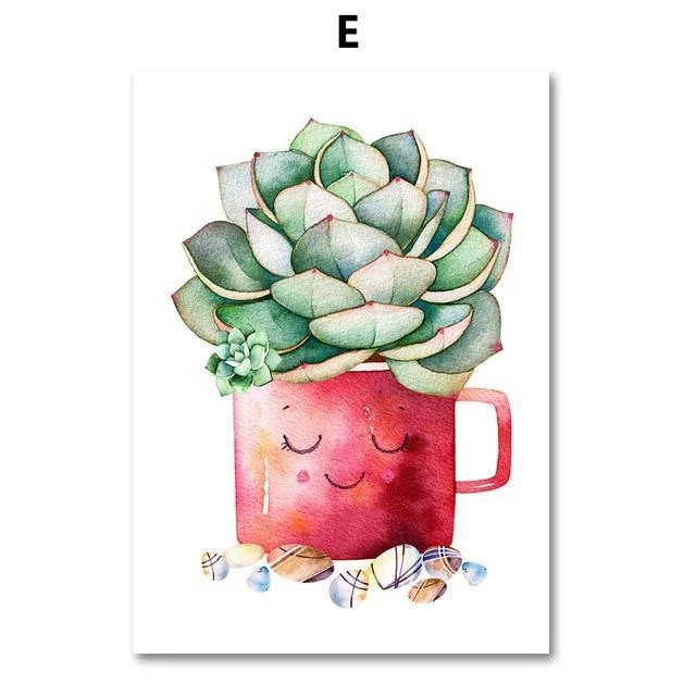 Cactus Plant Succulent Canvas  Wall Art Prints Watercolor Unframed -  - #tag1#