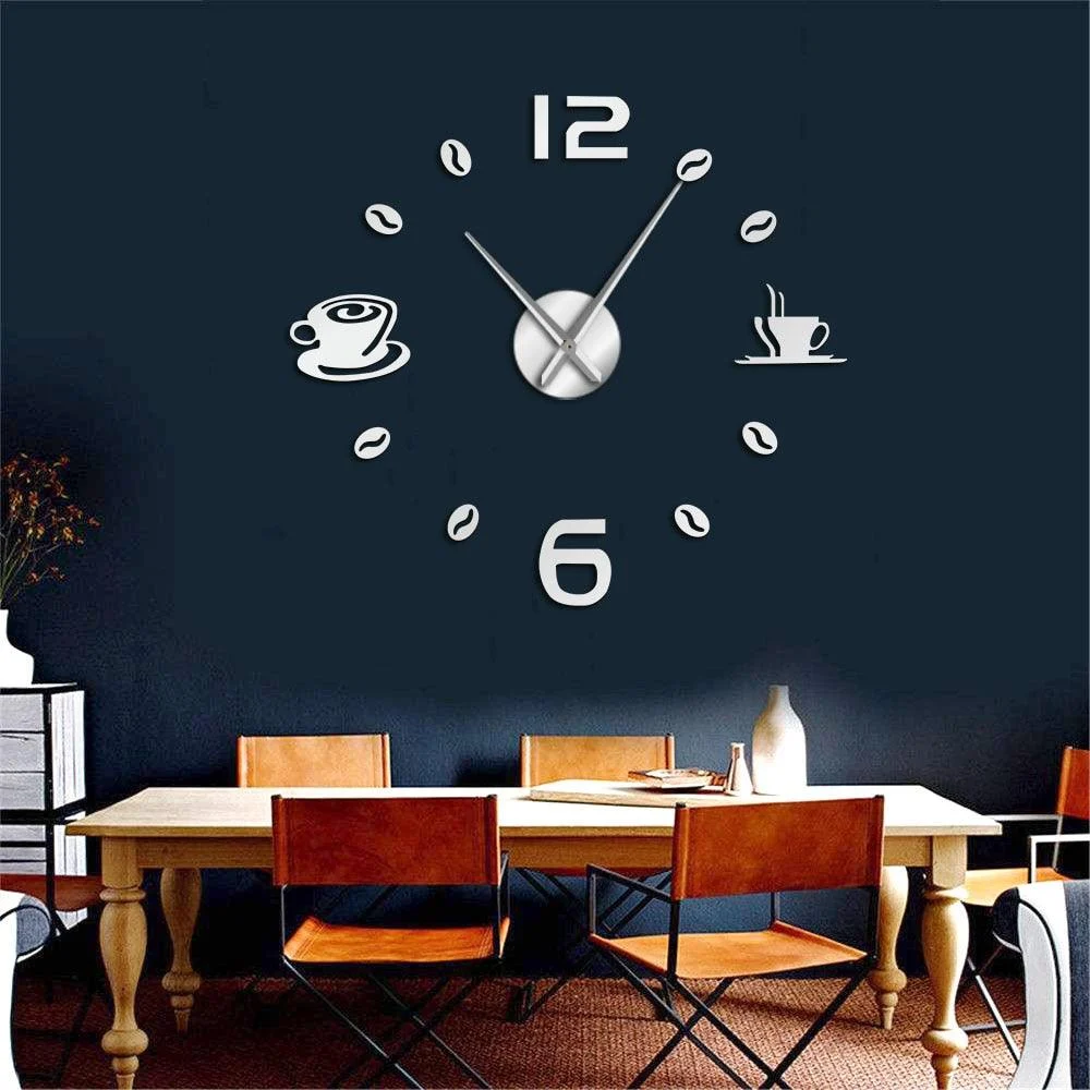Cafe DIY Large Wall Clock Frameless Coffee Mug Coffee Bean -  - #tag1#