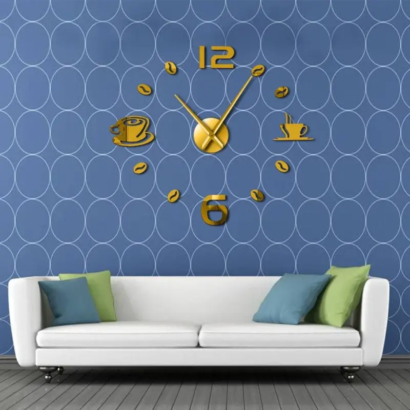 Cafe DIY Large Wall Clock Frameless Coffee Mug Coffee Bean tag1