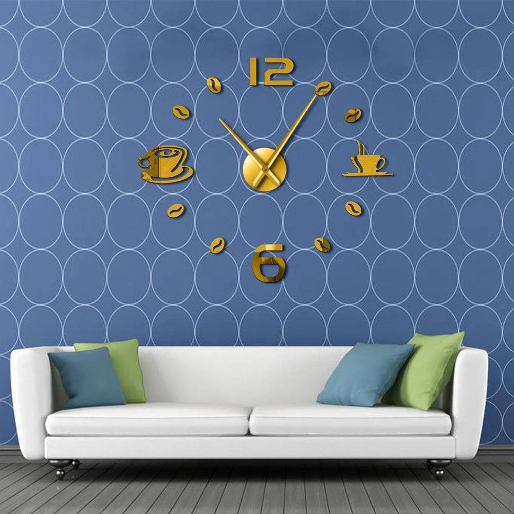 Cafe DIY Large Wall Clock Frameless Coffee Mug Coffee Bean -  - #tag1#