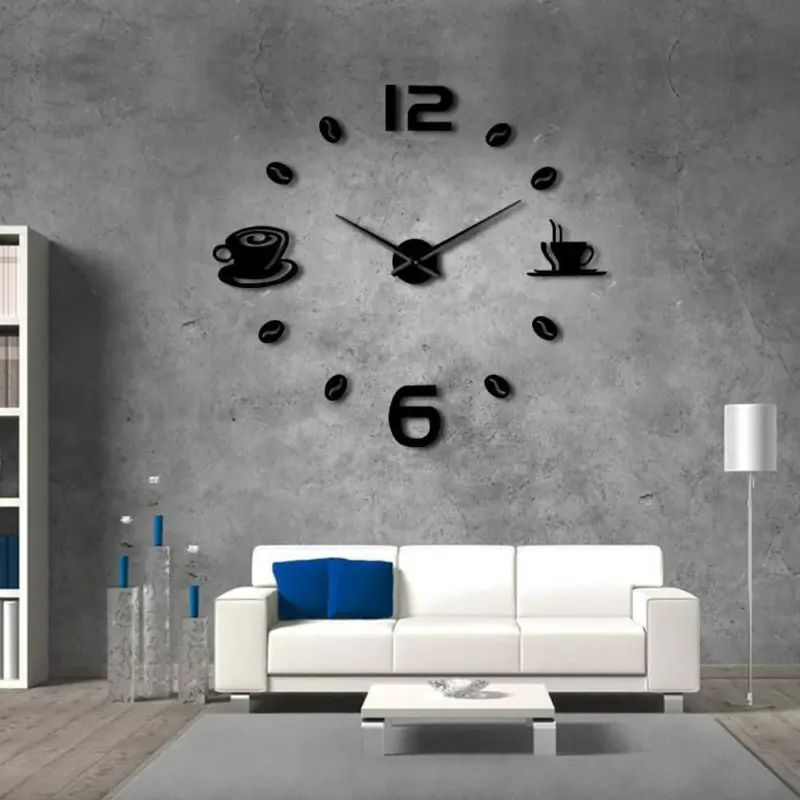Cafe DIY Large Wall Clock Frameless Coffee Mug Coffee Bean tag1