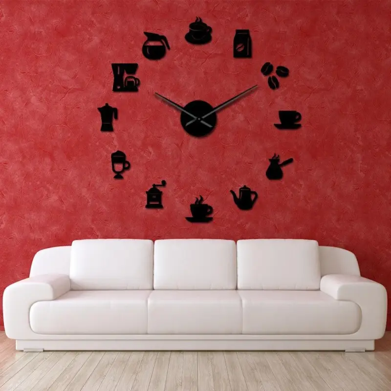 Cafe DIY Large Wall Clock Frameless Coffee Mug Coffee Bean tag1