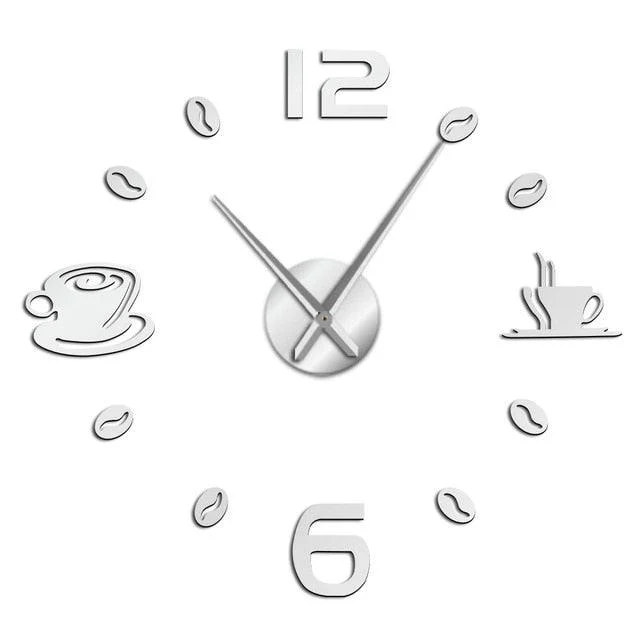 Cafe DIY Large Wall Clock Frameless Coffee Mug Coffee Bean -  - #tag1#