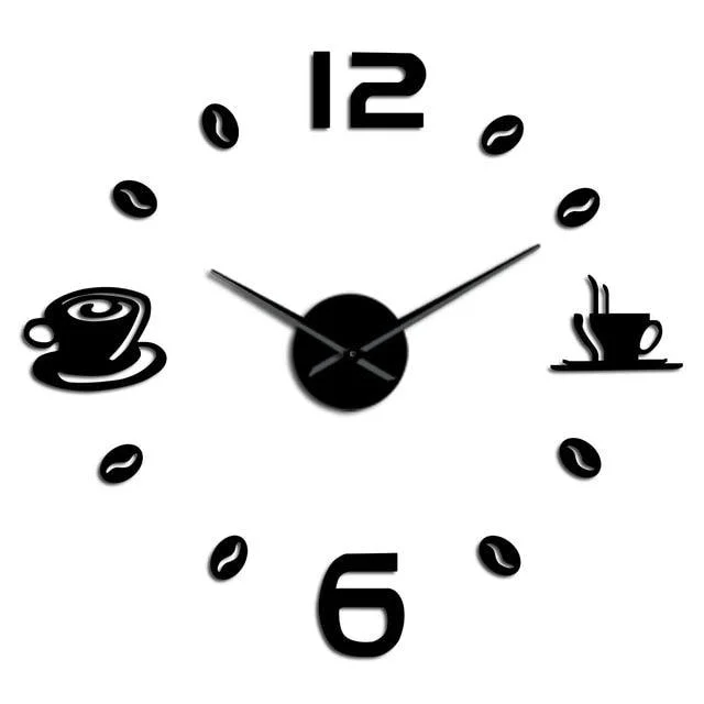 Cafe DIY Large Wall Clock Frameless Coffee Mug Coffee Bean -  - #tag1#