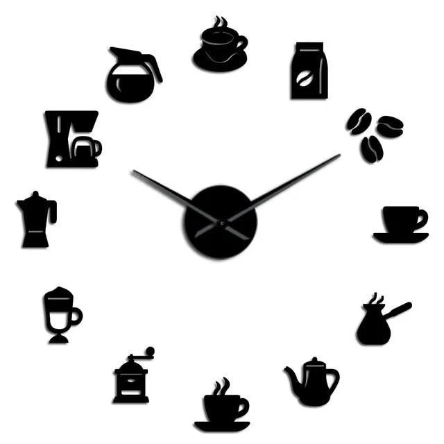 Cafe DIY Large Wall Clock Frameless Coffee Mug Coffee Bean -  - #tag1#