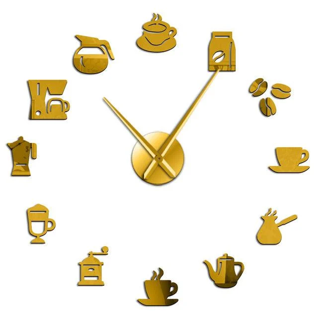 Cafe DIY Large Wall Clock Frameless Coffee Mug Coffee Bean -  - #tag1#