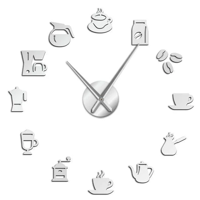 Cafe DIY Large Wall Clock Frameless Coffee Mug Coffee Bean -  - #tag1#