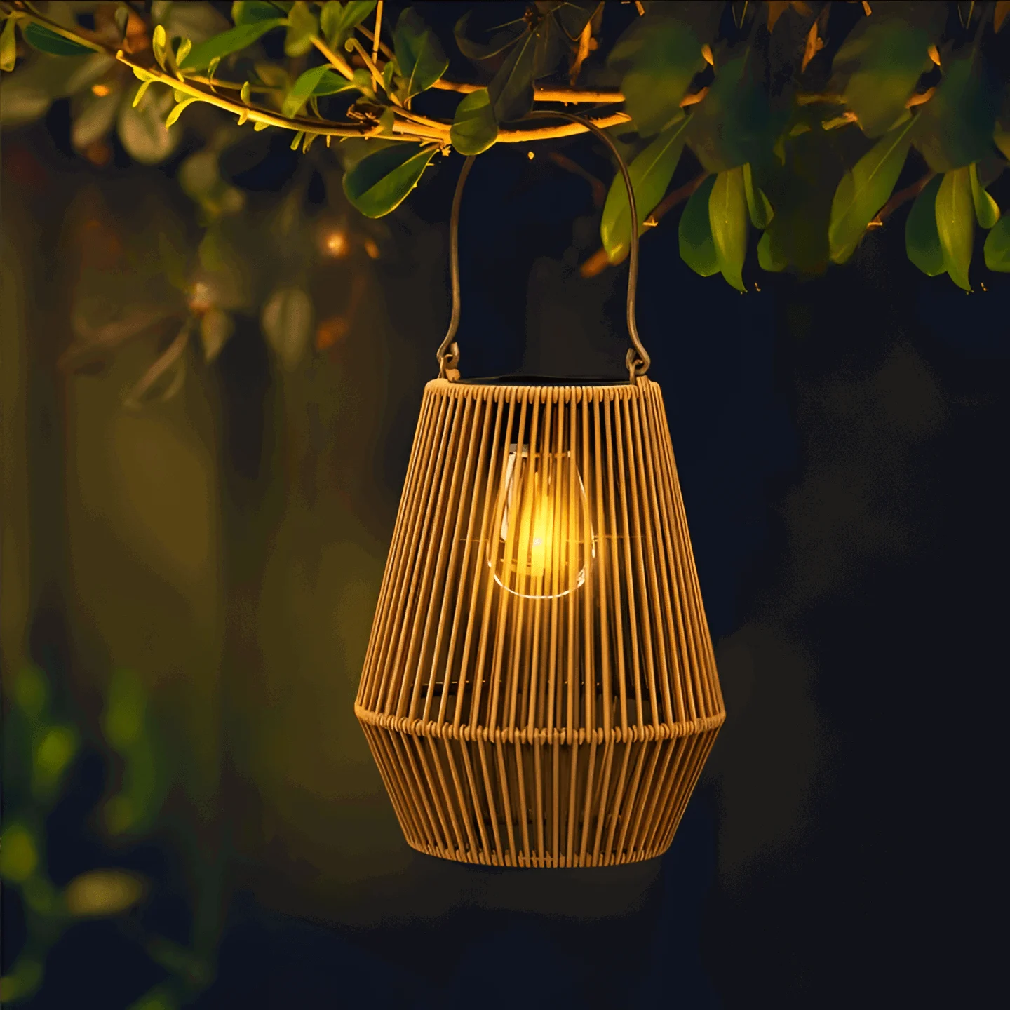 CageRattan Solar Lights Garden - Bamboo Solar Lights - Waterproof Hanging Lantern -  - #tag1#