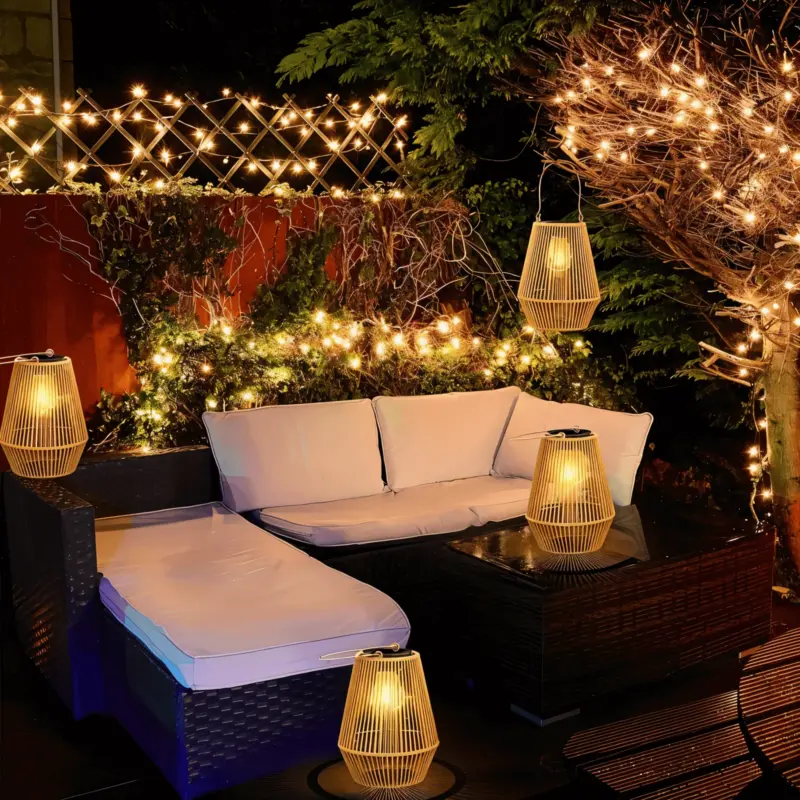 CageRattan Solar Lights Garden Bamboo Solar Lights Waterproof Hanging Lantern tag1