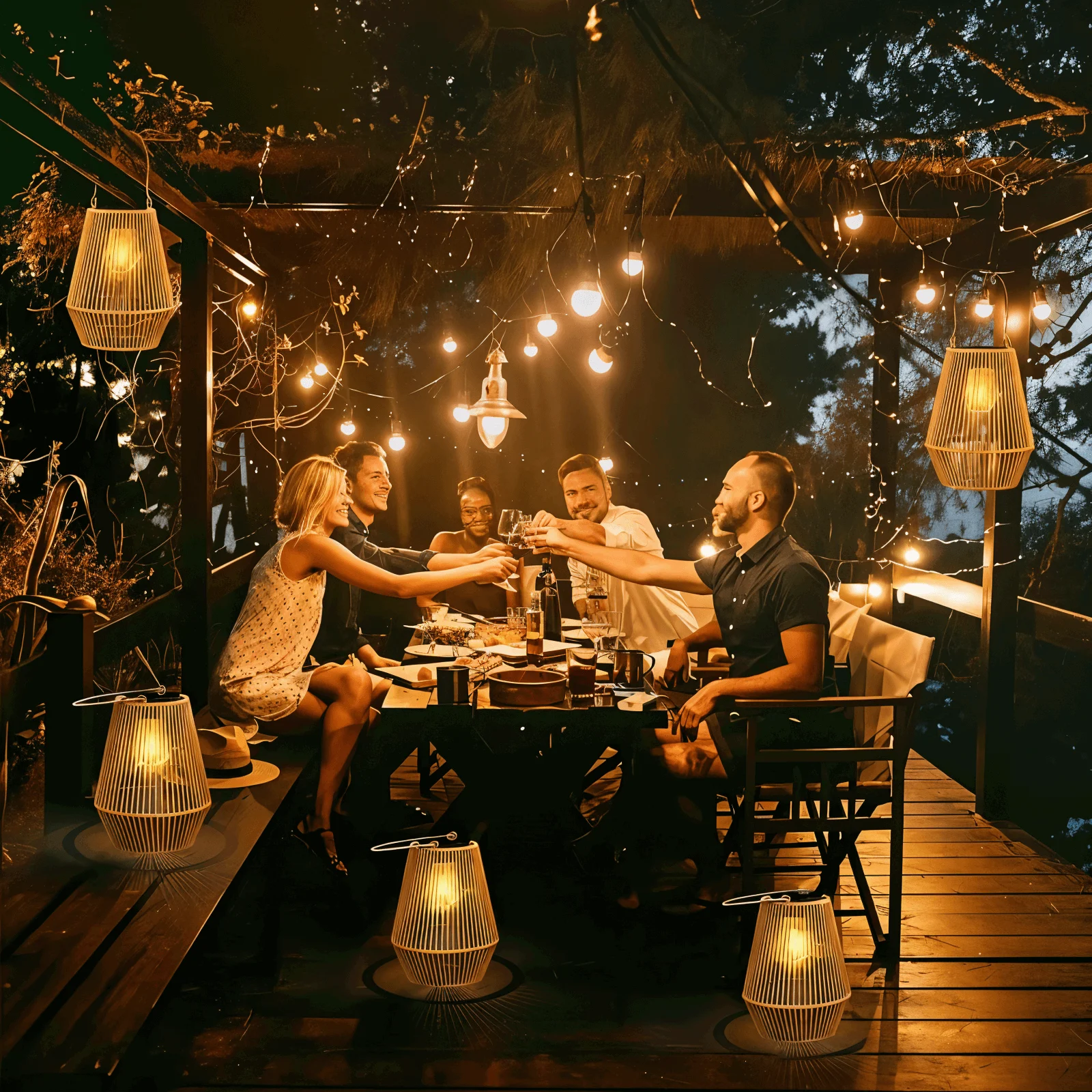 CageRattan Solar Lights Garden - Bamboo Solar Lights - Waterproof Hanging Lantern -  - #tag1#