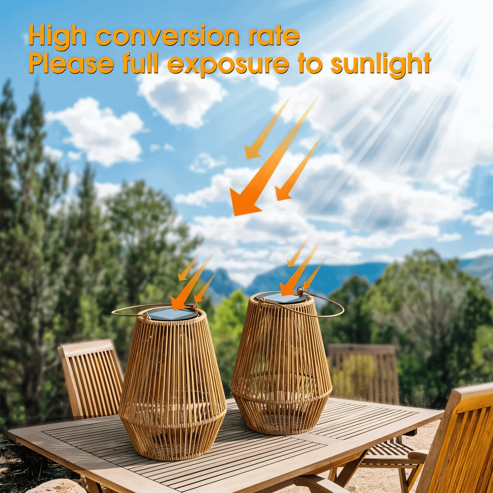 CageRattan Solar Lights Garden - Bamboo Solar Lights - Waterproof Hanging Lantern -  - #tag1#