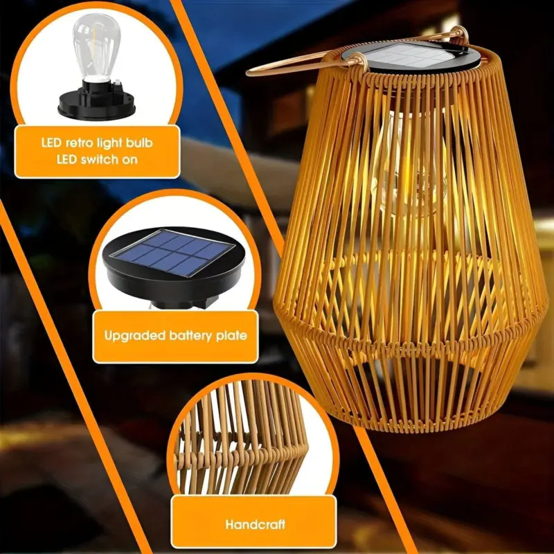 CageRattan Solar Lights Garden Bamboo Solar Lights Waterproof Hanging Lantern tag1