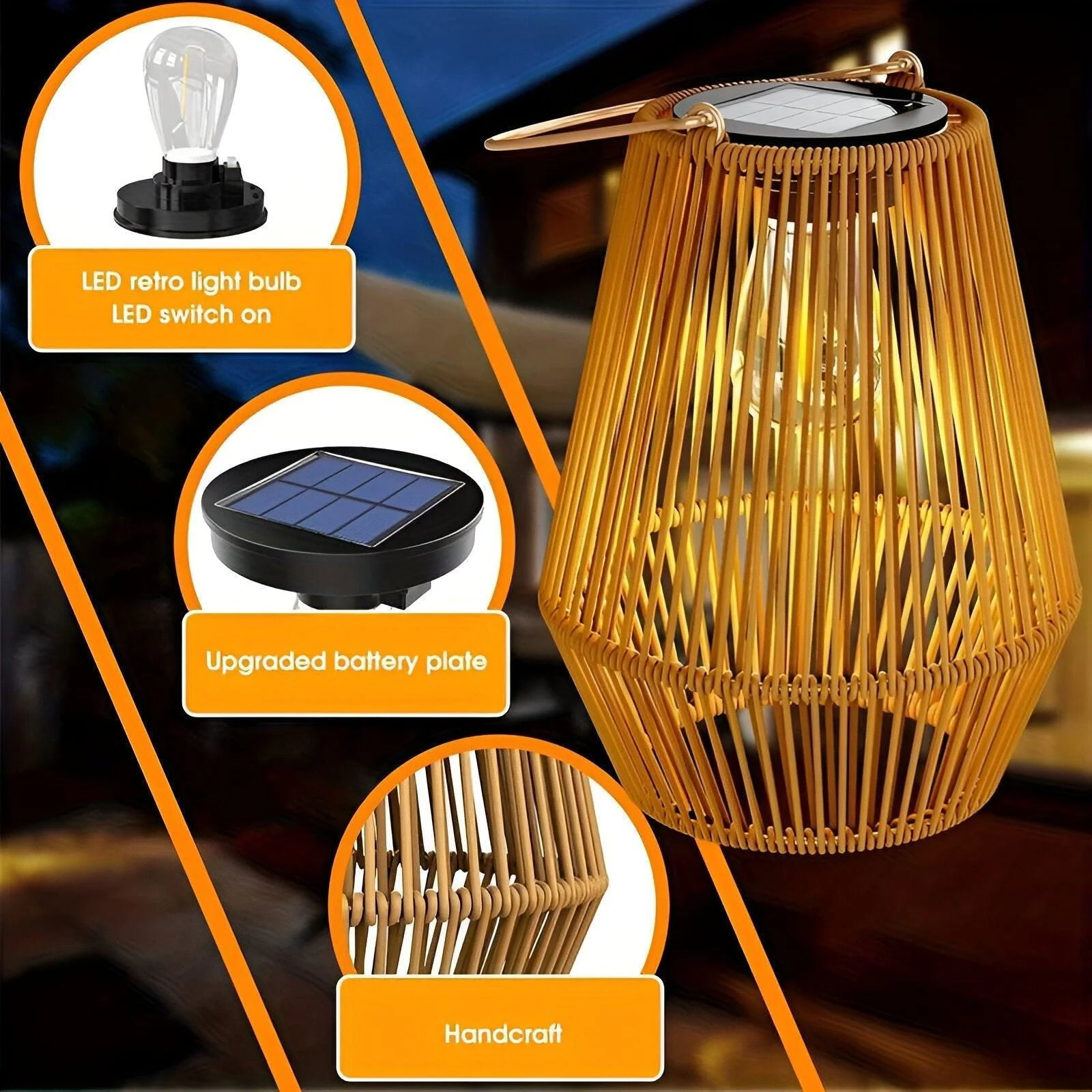 CageRattan Solar Lights Garden - Bamboo Solar Lights - Waterproof Hanging Lantern -  - #tag1#