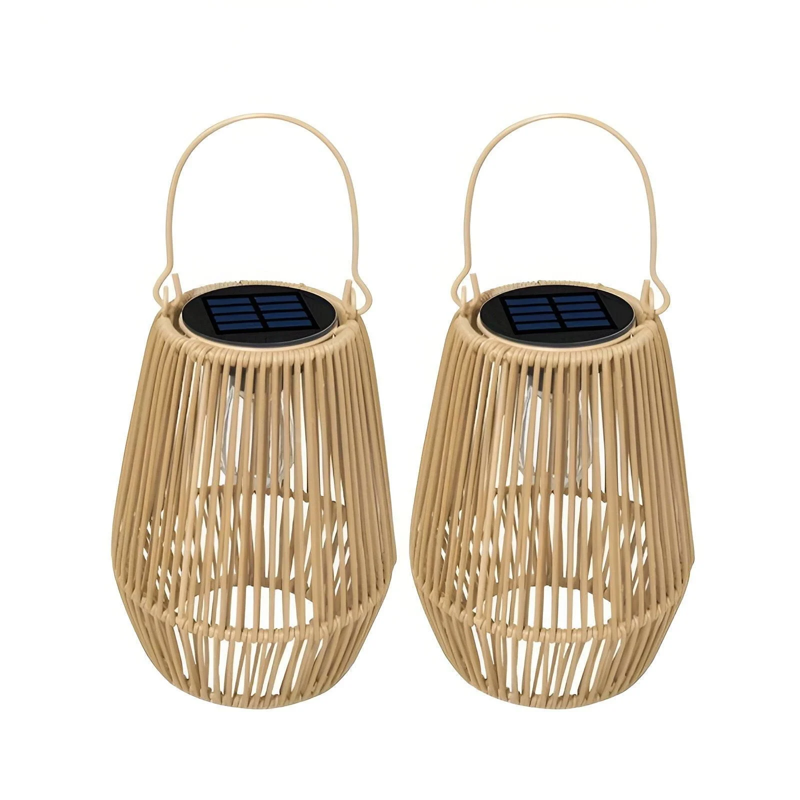 CageRattan Solar Lights Garden - Bamboo Solar Lights - Waterproof Hanging Lantern -  - #tag1#