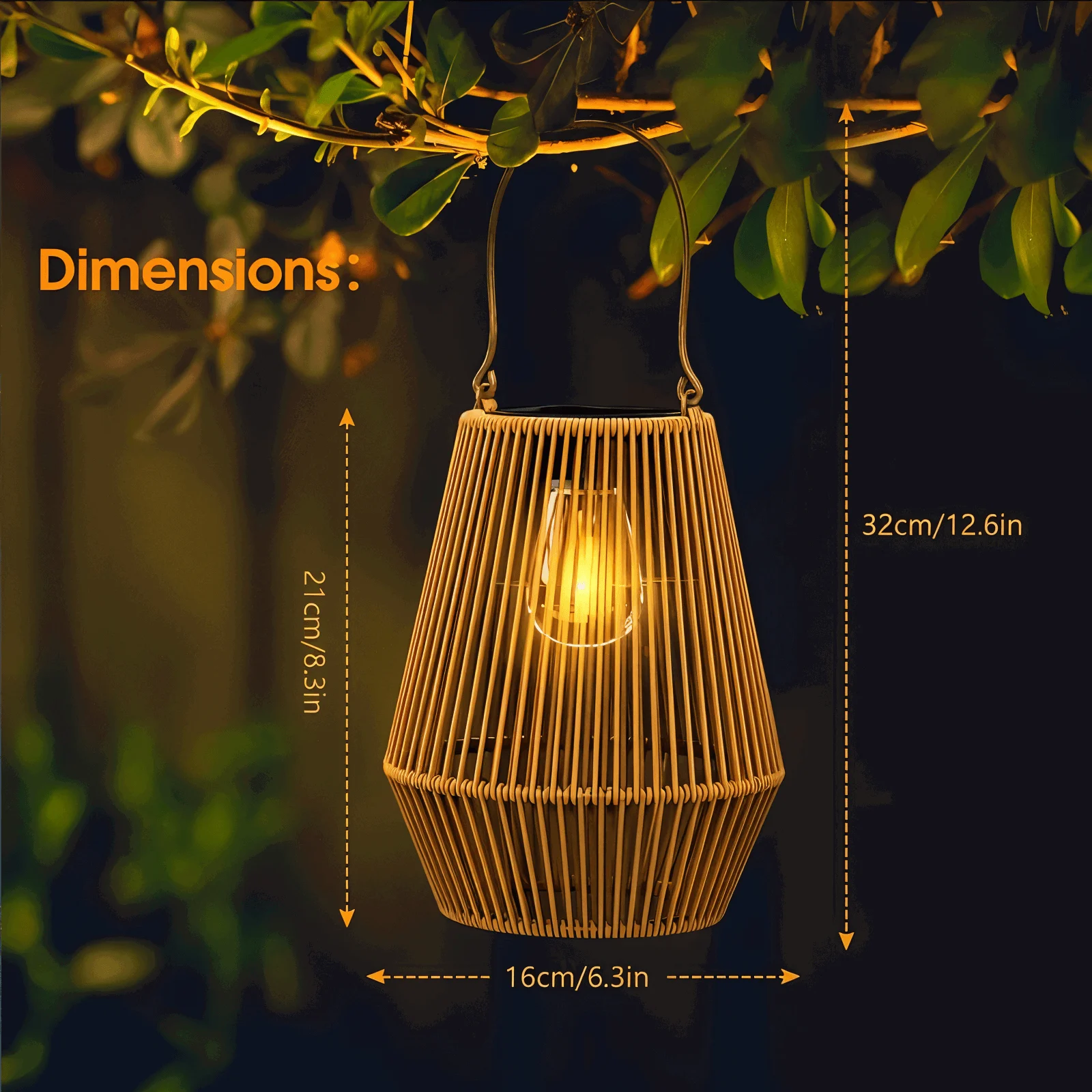 CageRattan Solar Lights Garden - Bamboo Solar Lights - Waterproof Hanging Lantern -  - #tag1#