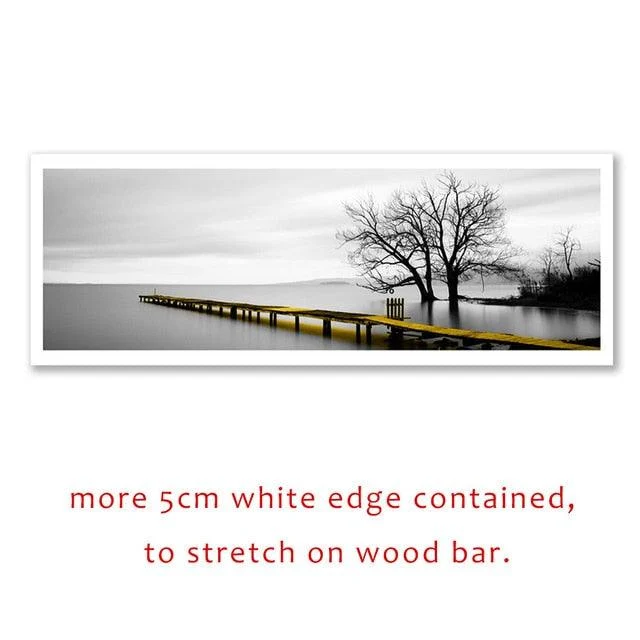 Calm Lake Surface Yellow Long Bridge Scene Black White Canvas Paintings Poster Prints Wall Art Pictures Living Room Home Decor -  - #tag1#