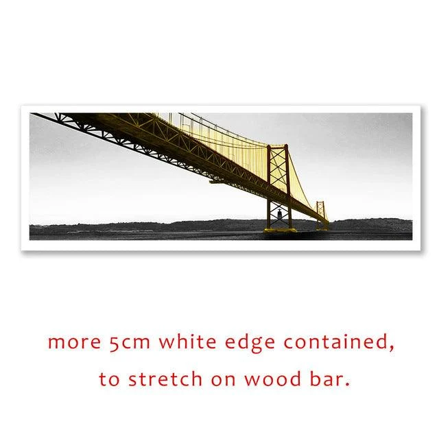 Calm Lake Surface Yellow Long Bridge Scene Black White Canvas Paintings Poster Prints Wall Art Pictures Living Room Home Decor -  - #tag1#