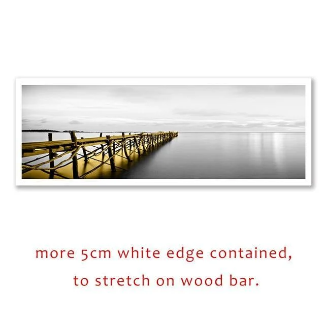 Calm Lake Surface Yellow Long Bridge Scene Black White Canvas Paintings Poster Prints Wall Art Pictures Living Room Home Decor -  - #tag1#