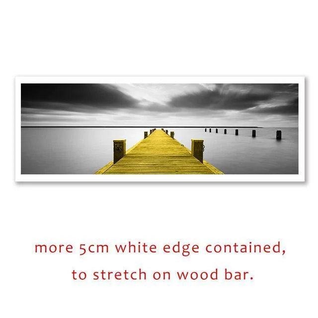 Calm Lake Surface Yellow Long Bridge Scene Black White Canvas Paintings Poster Prints Wall Art Pictures Living Room Home Decor -  - #tag1#