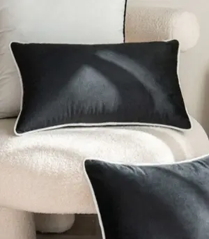 Camillo Cushion Cover Black and White Velvet with Pipping