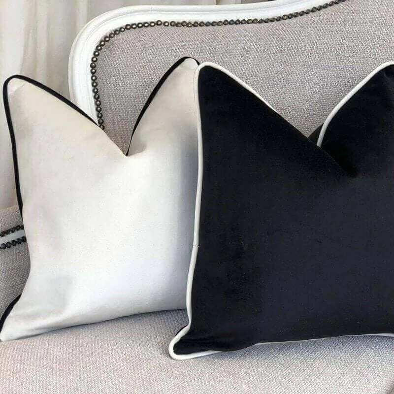 Camillo Cushion Cover Black and White Velvet with Pipping -  - #tag1#