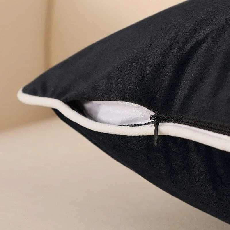 Camillo Cushion Cover Black and White Velvet with Pipping -  - #tag1#