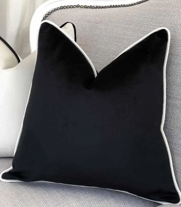 Camillo Cushion Cover Black and White Velvet with Pipping -  - #tag1#