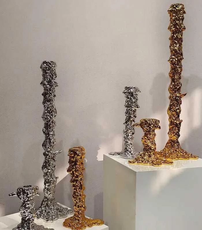 Candlestick Candle Holder Golden Drip Resin -  - #tag1#