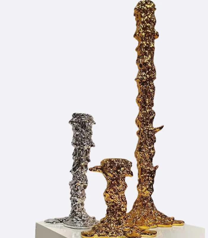 Candlestick Candle Holder Golden Drip Resin -  - #tag1#
