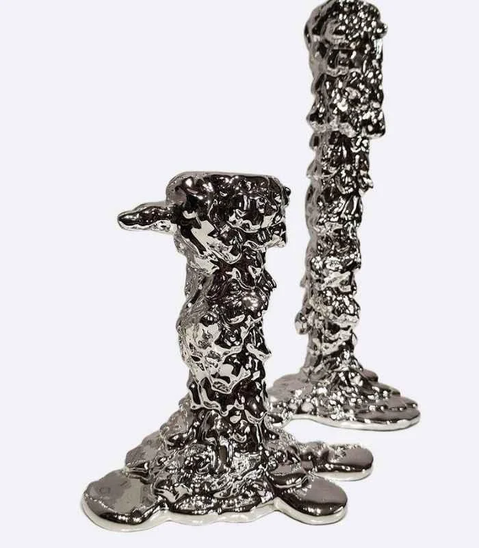 Candlestick Candle Holder Silver Drip Resin -  - #tag1#