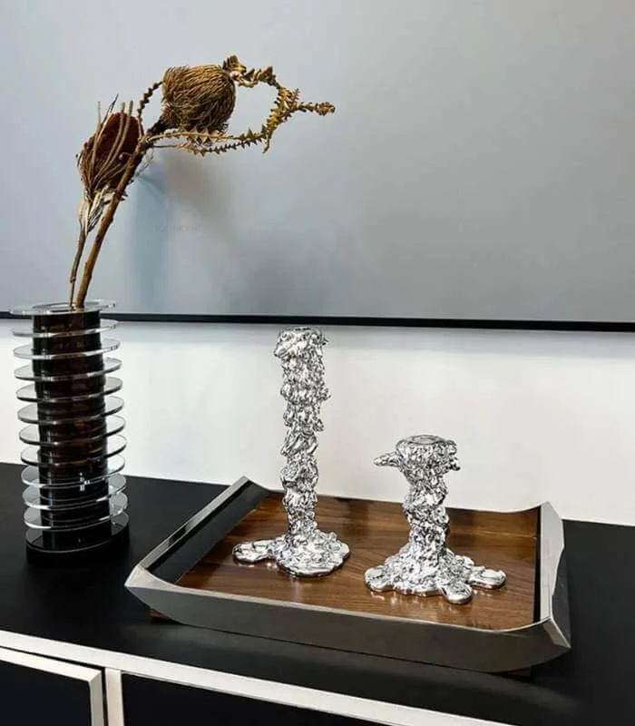 Candlestick Candle Holder Silver Drip Resin -  - #tag1#