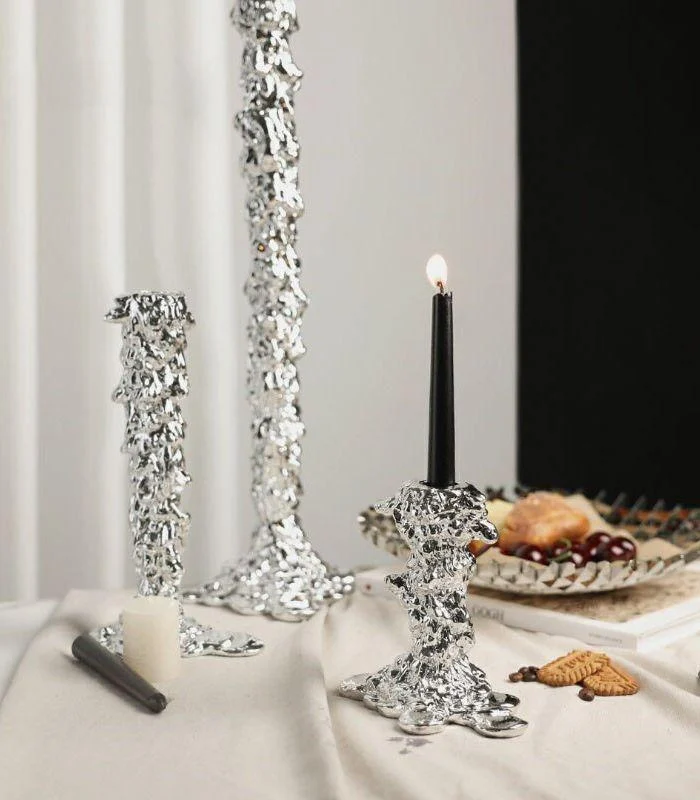 Candlestick Candle Holder Silver Drip Resin -  - #tag1#