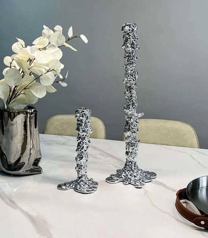 Candlestick Candle Holder Silver Drip Resin -  - #tag1#