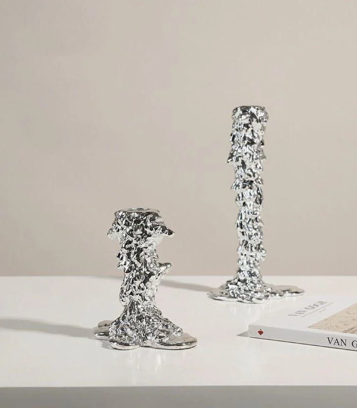 Candlestick Candle Holder Silver Drip Resin -  - #tag1#