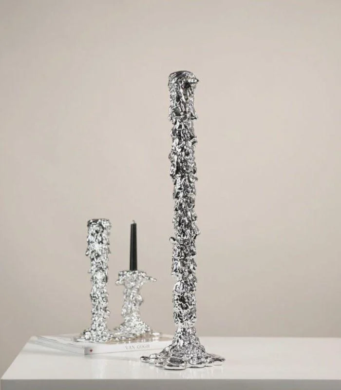 Candlestick Candle Holder Silver Drip Resin -  - #tag1#